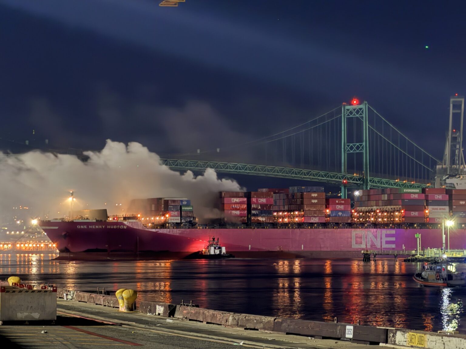 Crew Evacuated After Fire On Container Ship At Los Angeles Port