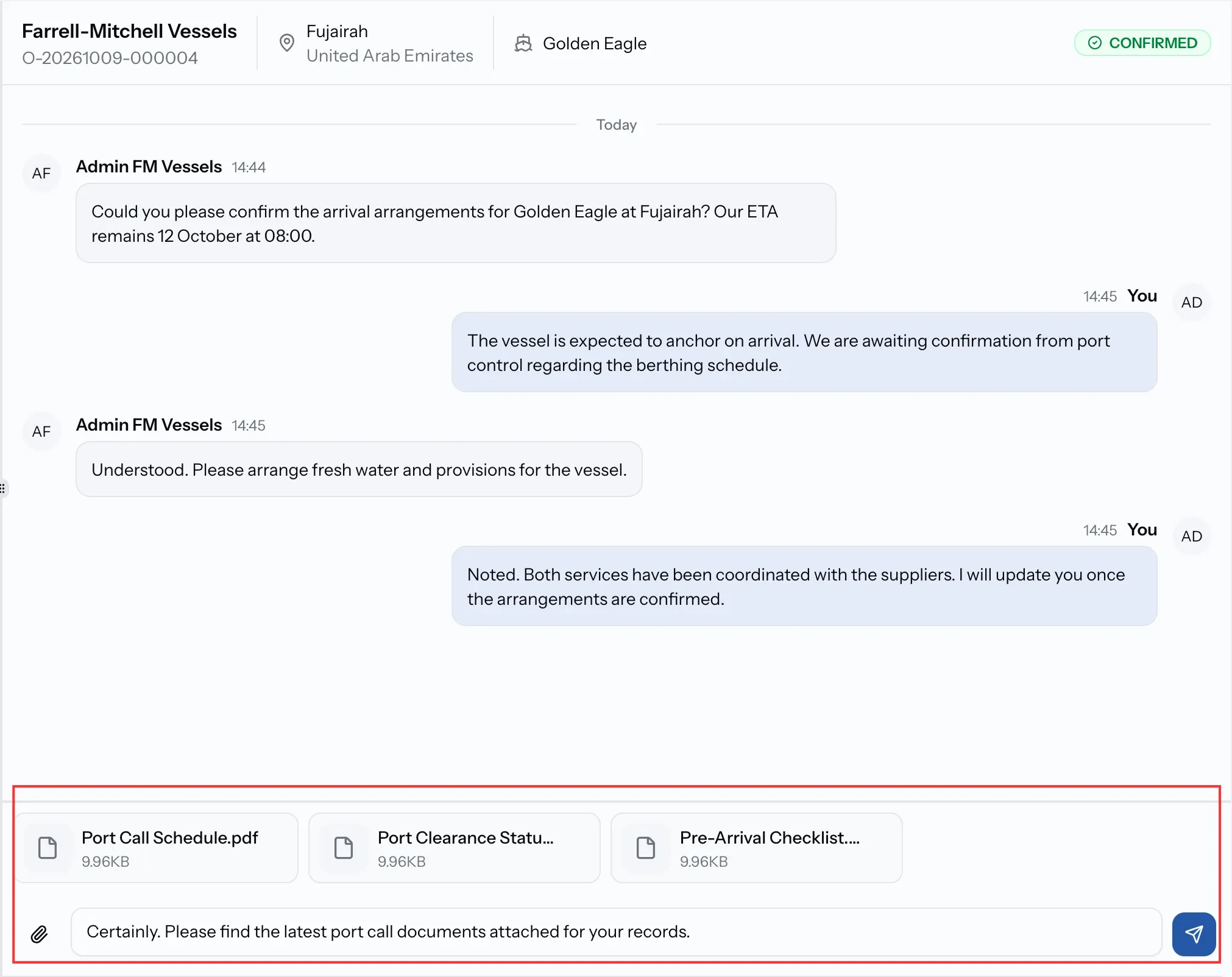 Chat message box with files attached