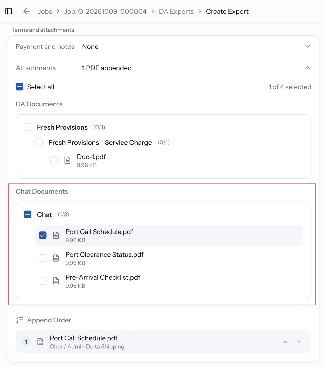 Export attachments with chat PDFs to append