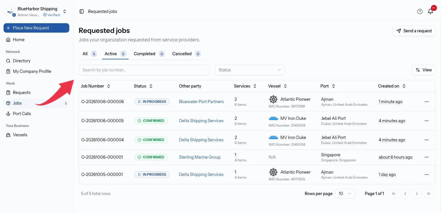 Buyer sidebar with Jobs as a single link