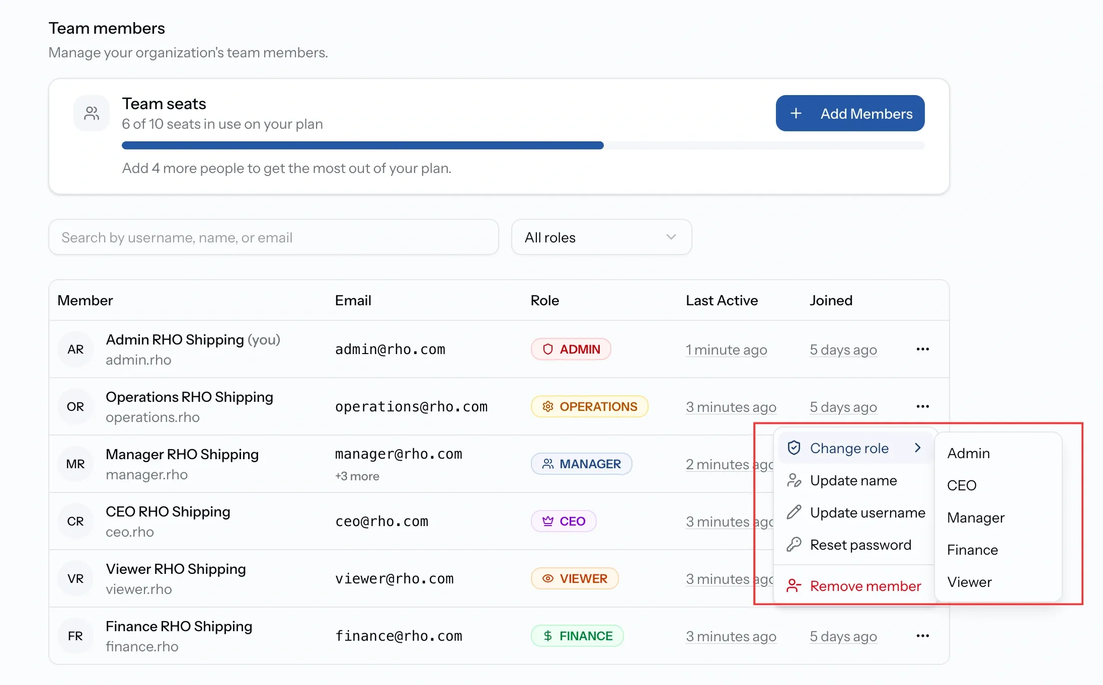 PortzApp change role confirmation dialog naming the member, their current role and the new one