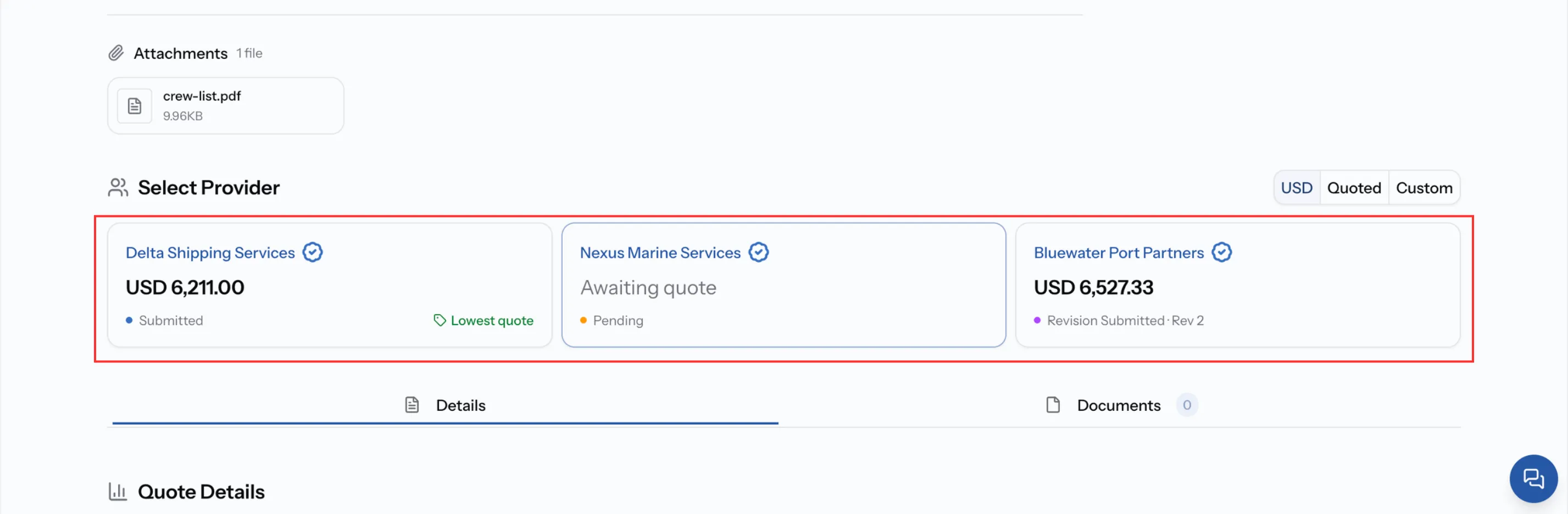 The Select Provider section of a targeted request with three providers