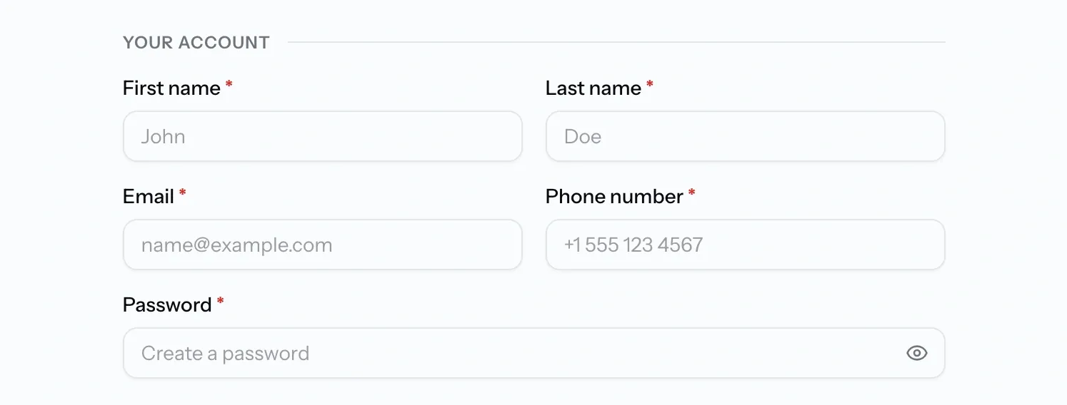 PortzApp sign-up form showing first name, last name, email, phone number and password fields