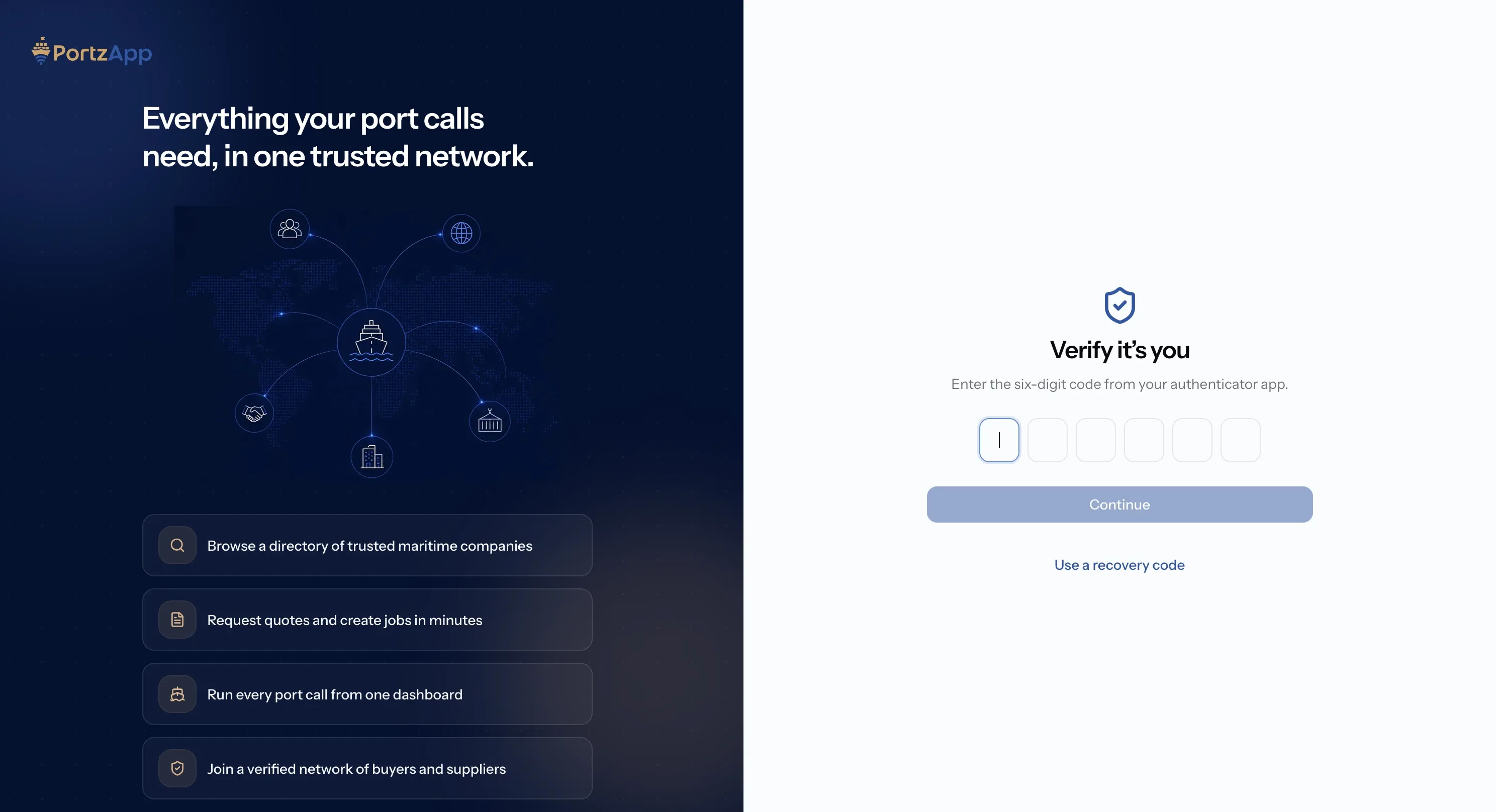Sign-in code screen with Use a recovery code